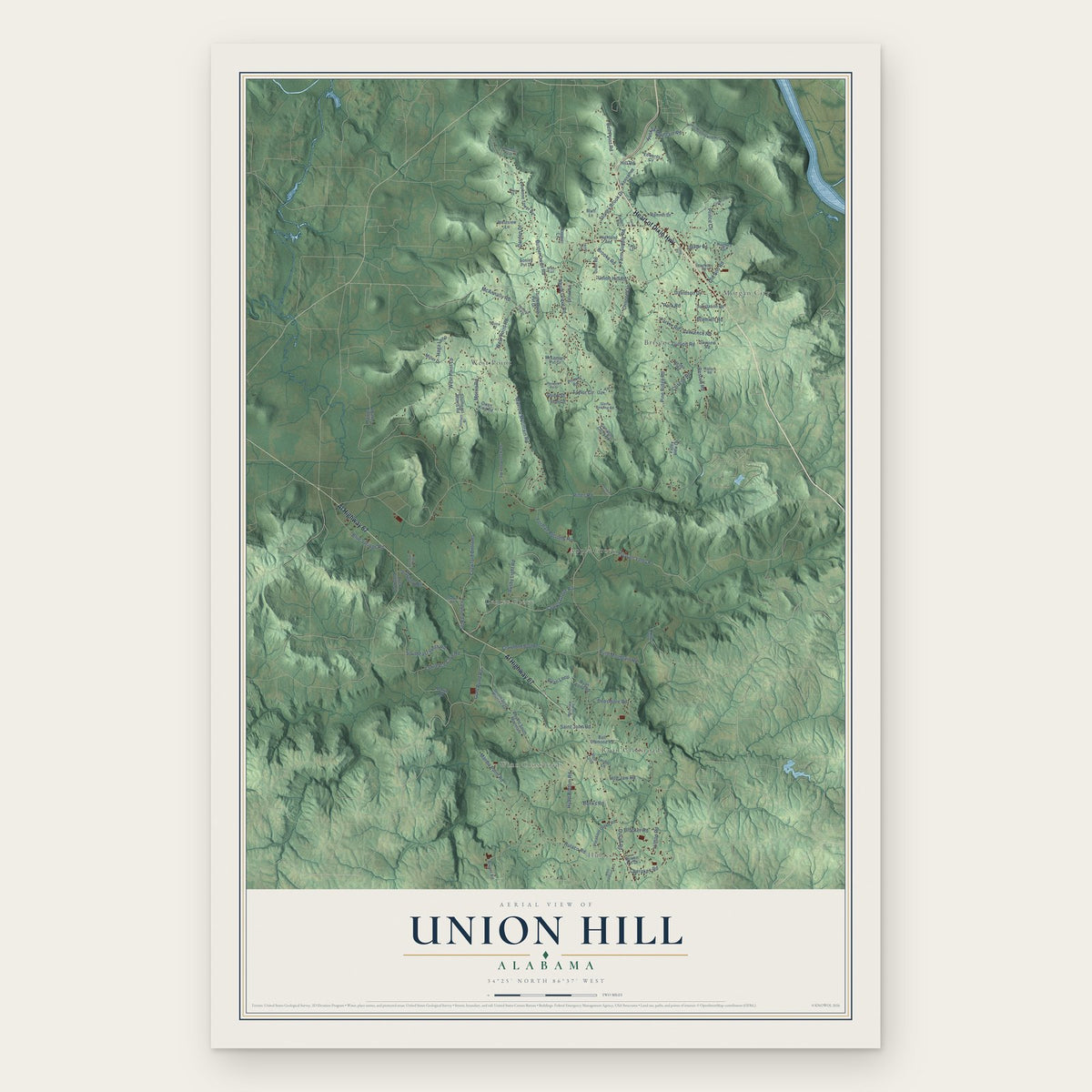 Union Hill, Alabama map print, the full design