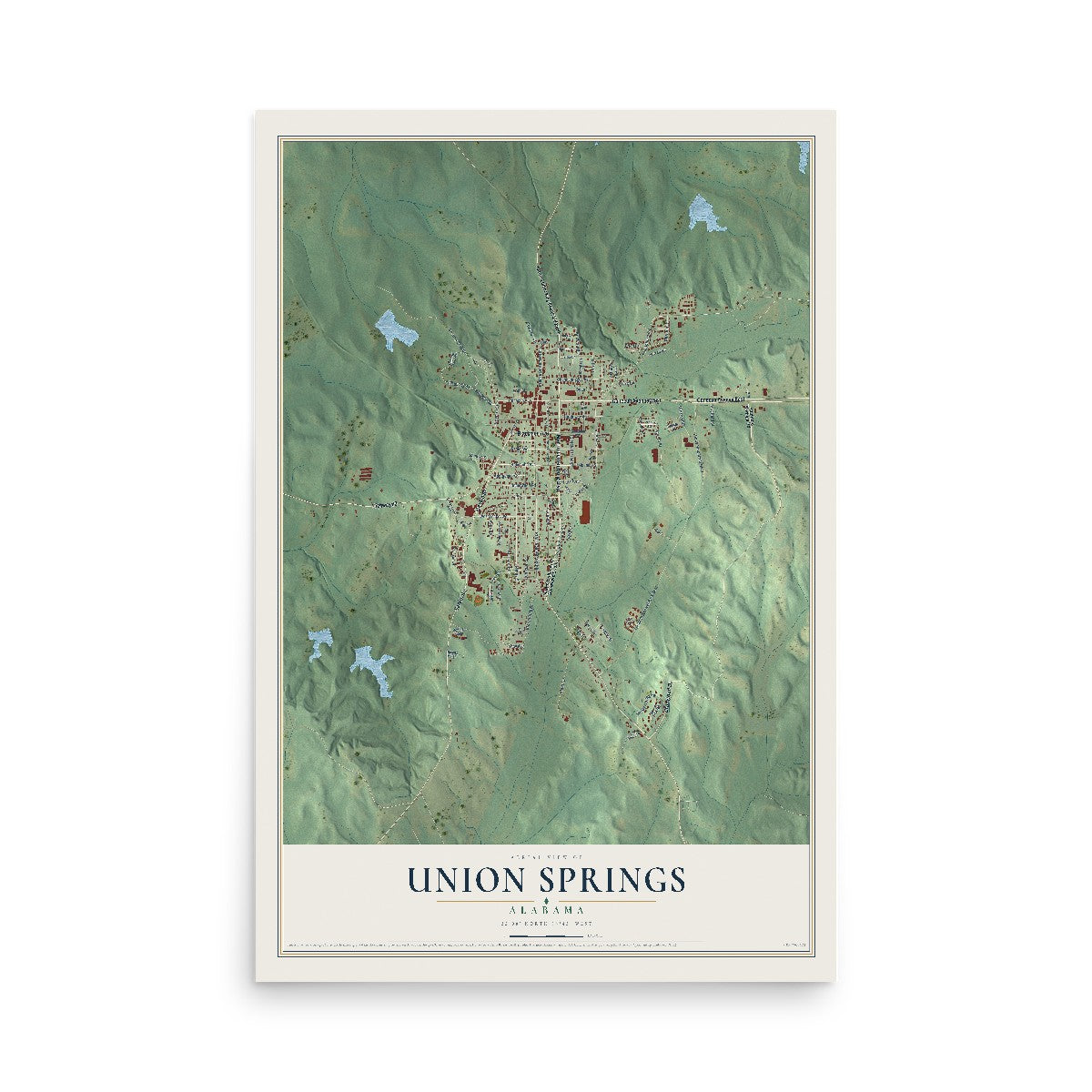 Map of Union Springs, Alabama, 12 x 18 inch unframed archival matte print