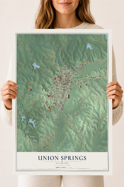 Map of Union Springs, Alabama, 18 x 24 inch unframed archival matte print