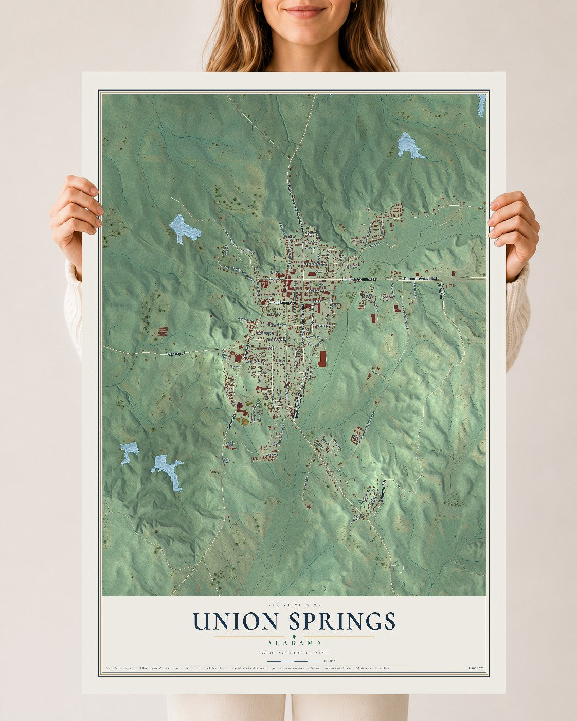 Map of Union Springs, Alabama, 24 x 36 inch unframed archival matte print