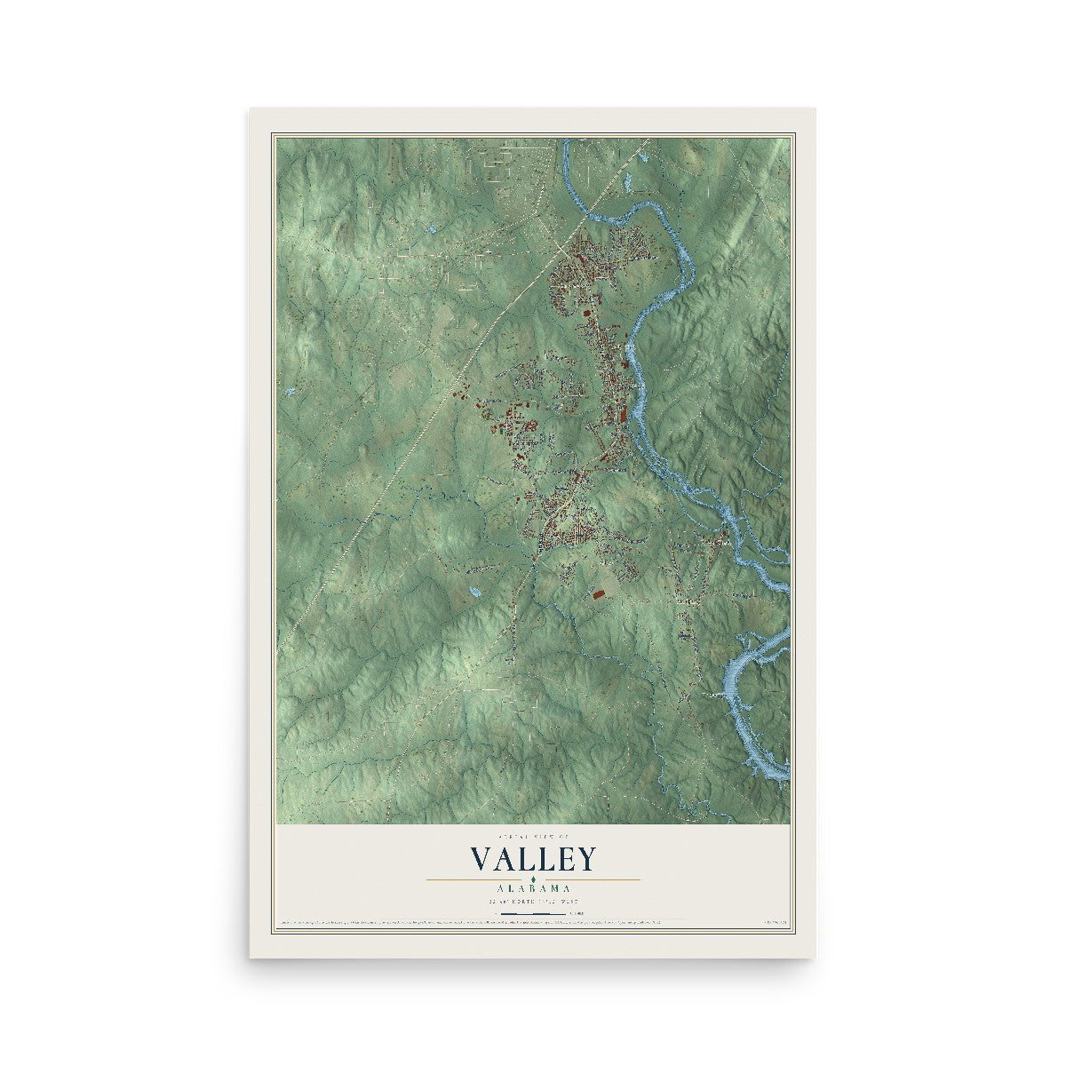 Map of Valley, Alabama, 12 x 18 inch unframed archival matte print