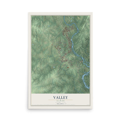 Map of Valley, Alabama, 12 x 18 inch unframed archival matte print