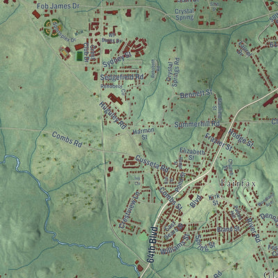 Close-up of the map of Valley, Alabama print showing street and building detail
