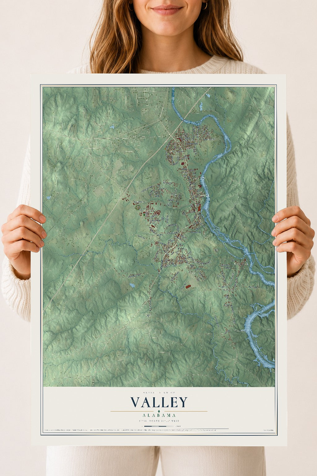 Map of Valley, Alabama, 18 x 24 inch unframed archival matte print
