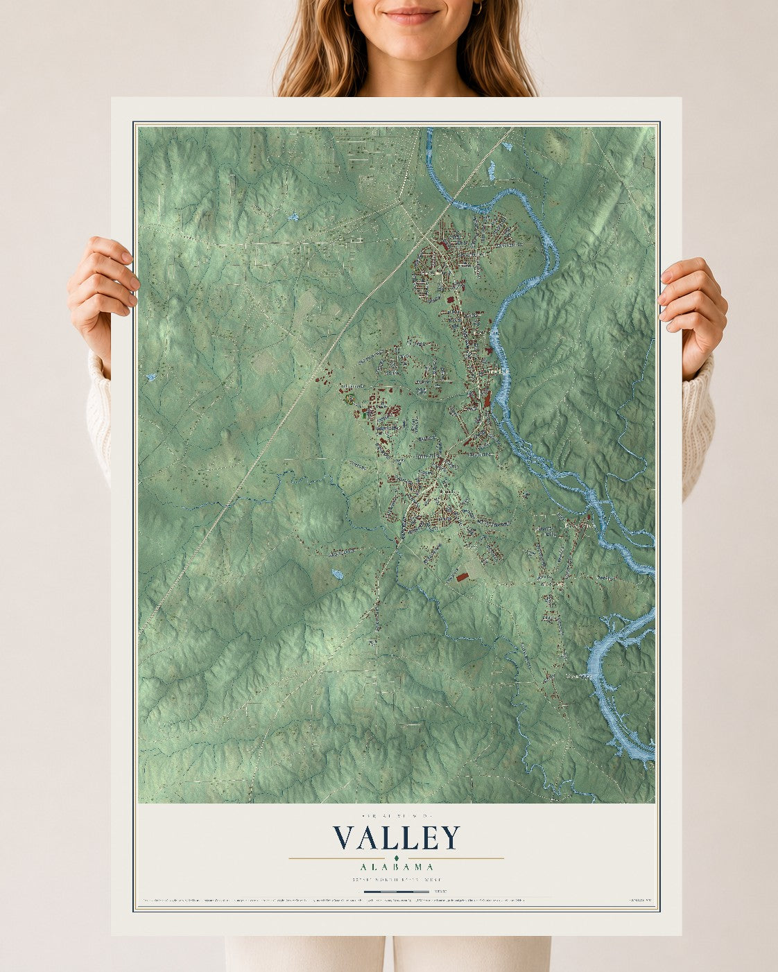 Map of Valley, Alabama, 24 x 36 inch unframed archival matte print