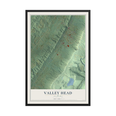 Map of Valley Head, Alabama, 12 x 18 inch print in a black wood frame
