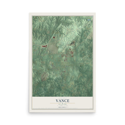 Map of Vance, Alabama, 12 x 18 inch unframed archival matte print