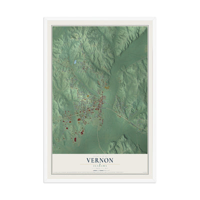 Map of Vernon, Alabama, 12 x 18 inch print in a white wood frame