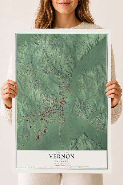 Map of Vernon, Alabama, 18 x 24 inch unframed archival matte print