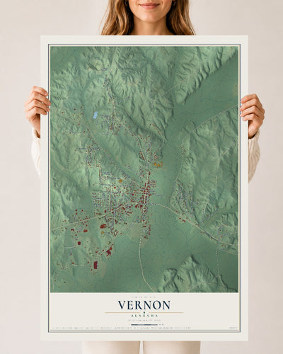 Map of Vernon, Alabama, 24 x 36 inch unframed archival matte print