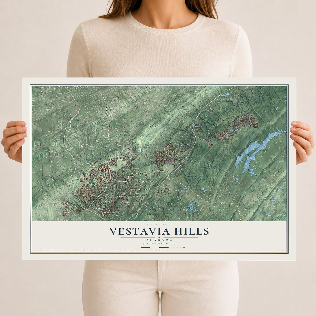 Map of Vestavia Hills, Alabama, 12 x 18 inch unframed archival matte print