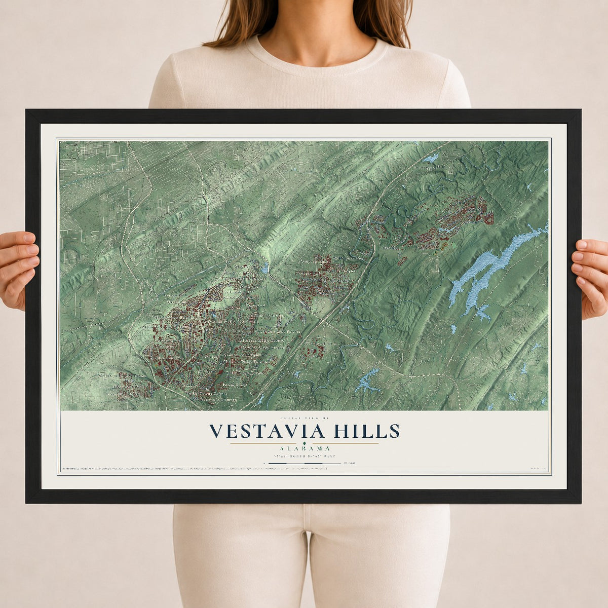 Map of Vestavia Hills, Alabama, 18 x 24 inch print in a black wood frame