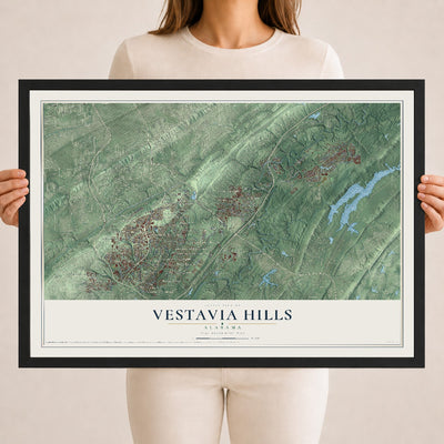 Map of Vestavia Hills, Alabama, 18 x 24 inch print in a black wood frame