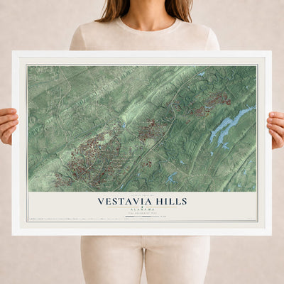 Map of Vestavia Hills, Alabama, 18 x 24 inch print in a white wood frame