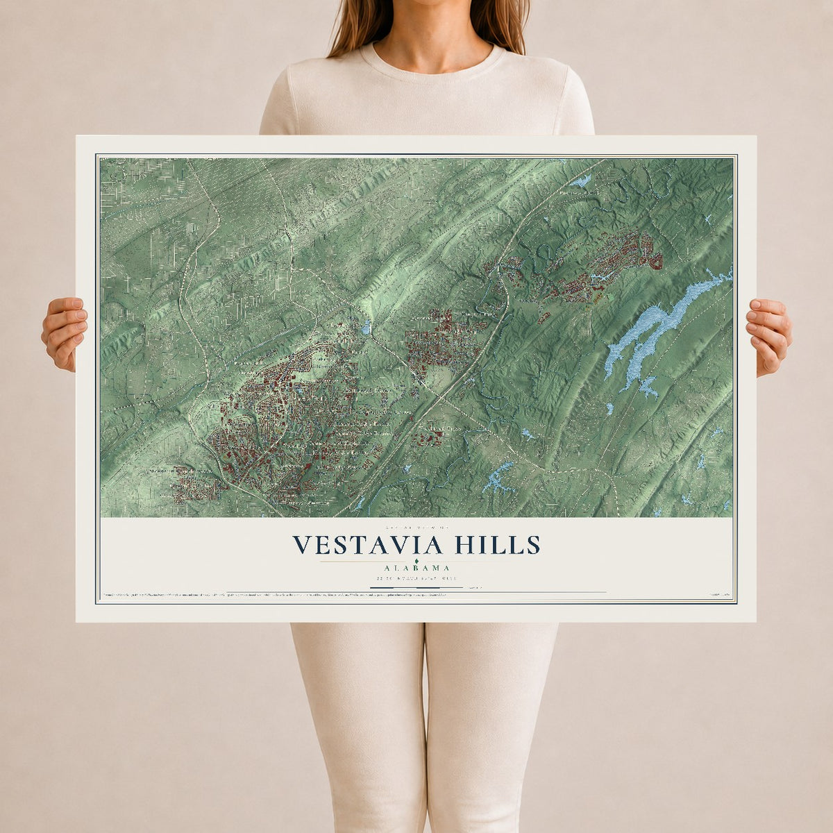 Map of Vestavia Hills, Alabama, 24 x 36 inch unframed archival matte print