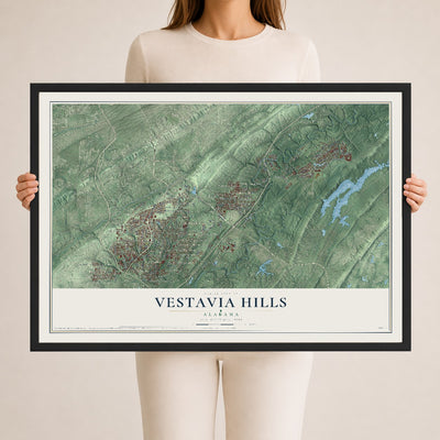 Map of Vestavia Hills, Alabama, 24 x 36 inch print in a black wood frame