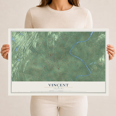 Map of Vincent, Alabama, 12 x 18 inch unframed archival matte print