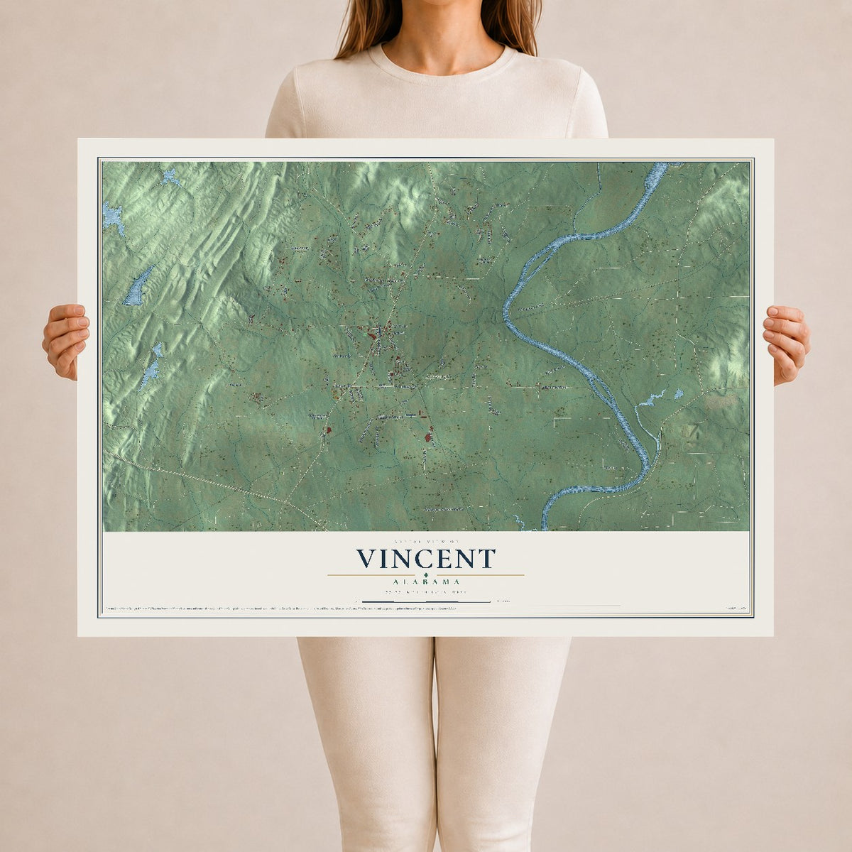 Map of Vincent, Alabama, 24 x 36 inch unframed archival matte print