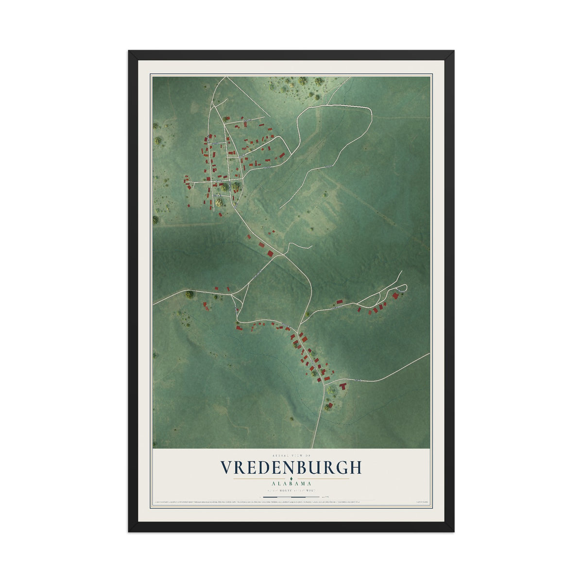 Map of Vredenburgh, Alabama, 12 x 18 inch print in a black wood frame