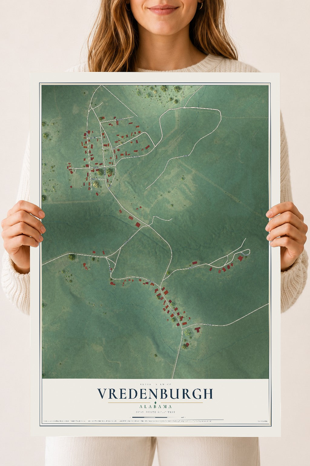 Map of Vredenburgh, Alabama, 18 x 24 inch unframed archival matte print