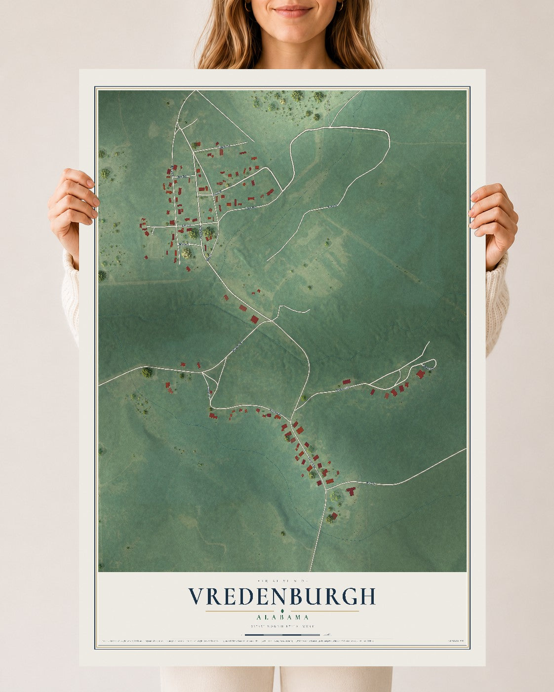 Map of Vredenburgh, Alabama, 24 x 36 inch unframed archival matte print