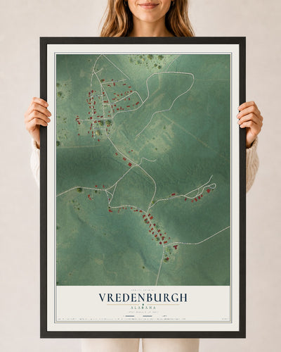 Map of Vredenburgh, Alabama, 24 x 36 inch print in a black wood frame
