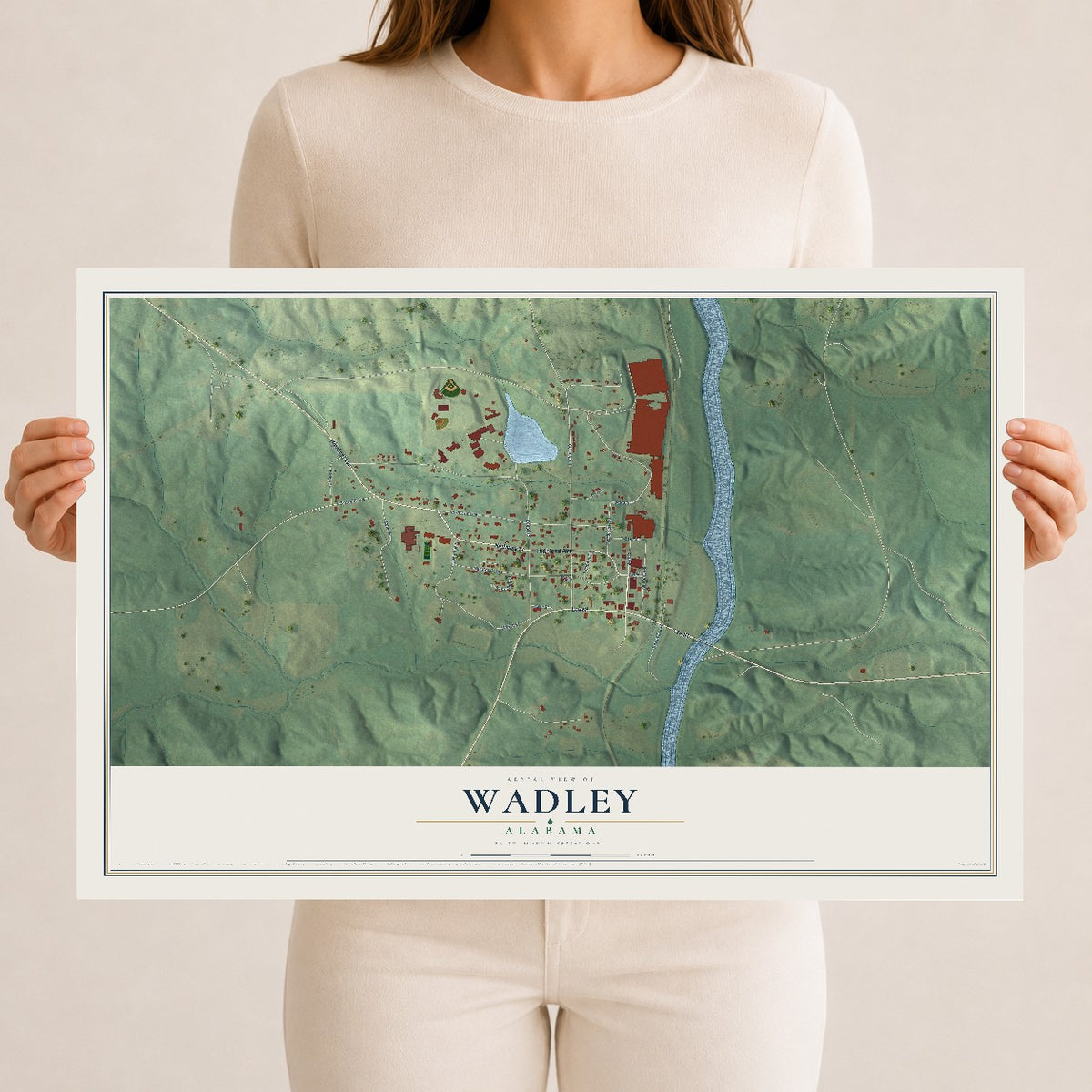 Map of Wadley, Alabama, 12 x 18 inch unframed archival matte print