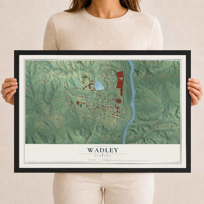 Map of Wadley, Alabama, 12 x 18 inch print in a black wood frame