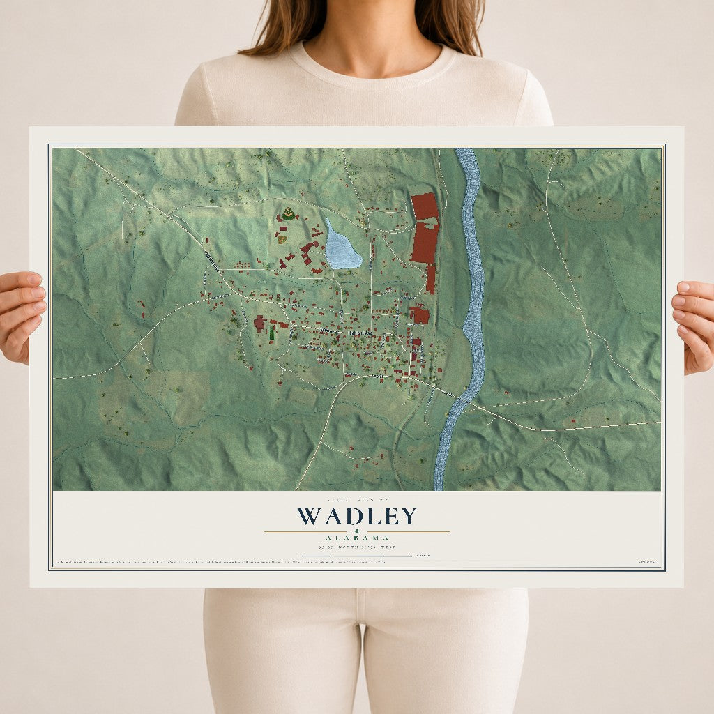 Map of Wadley, Alabama, 18 x 24 inch unframed archival matte print