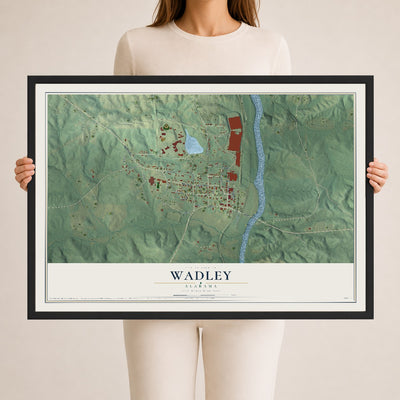 Map of Wadley, Alabama, 24 x 36 inch print in a black wood frame