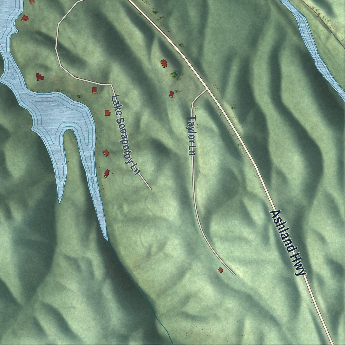 Second close-up of the map of Waldo, Alabama print showing more streets and buildings