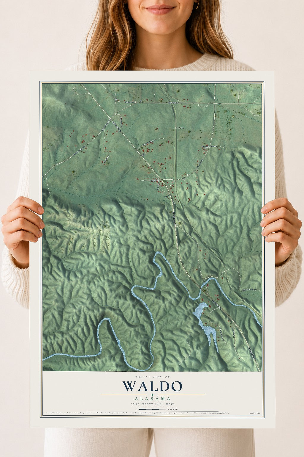 Map of Waldo, Alabama, 18 x 24 inch unframed archival matte print