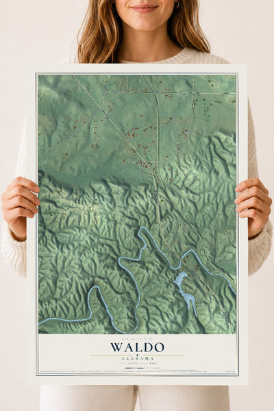 Map of Waldo, Alabama, 18 x 24 inch unframed archival matte print