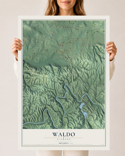 Map of Waldo, Alabama, 24 x 36 inch unframed archival matte print