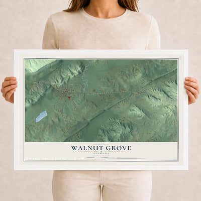 Map of Walnut Grove, Alabama, 12 x 18 inch print in a white wood frame