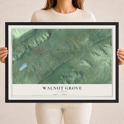 Map of Walnut Grove, Alabama, 18 x 24 inch print in a black wood frame