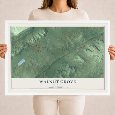 Map of Walnut Grove, Alabama, 18 x 24 inch print in a white wood frame