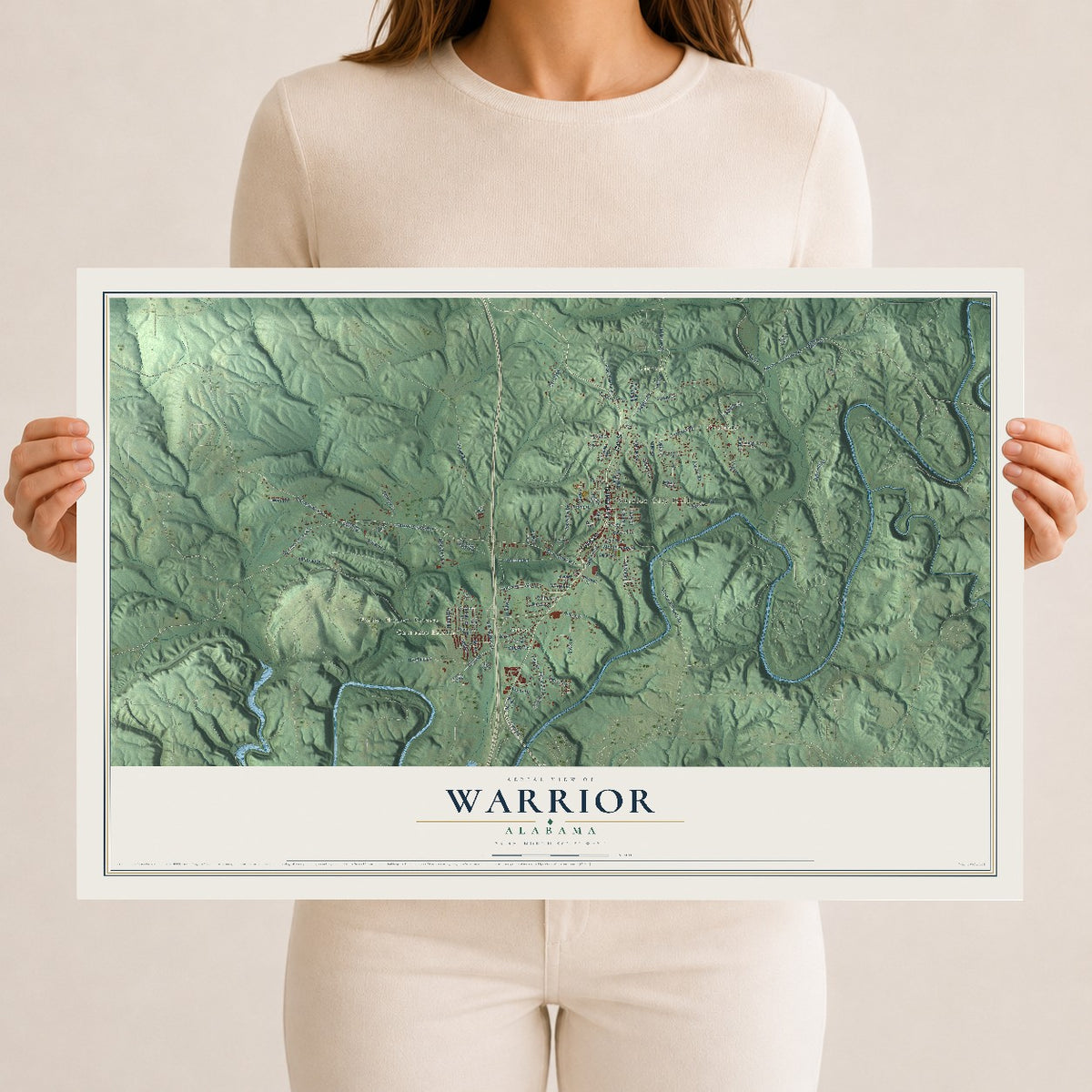 Map of Warrior, Alabama, 12 x 18 inch unframed archival matte print