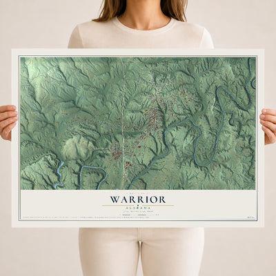 Map of Warrior, Alabama, 18 x 24 inch unframed archival matte print