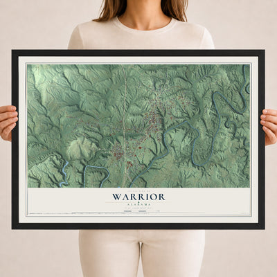 Map of Warrior, Alabama, 18 x 24 inch print in a black wood frame