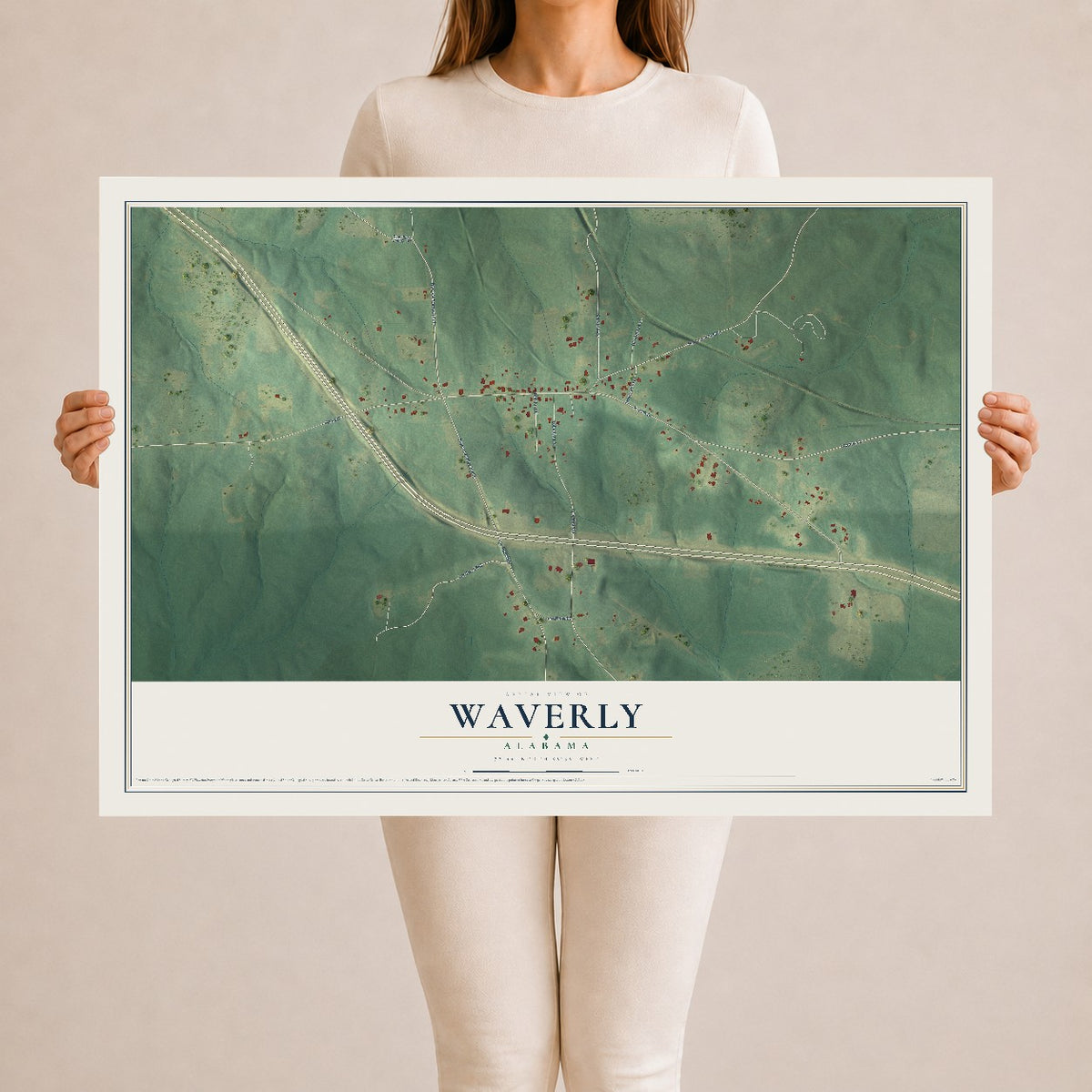 Map of Waverly, Alabama, 24 x 36 inch unframed archival matte print