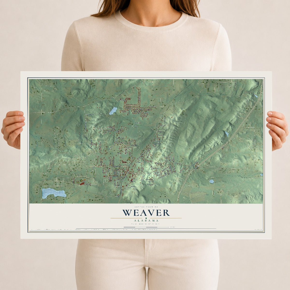 Map of Weaver, Alabama, 12 x 18 inch unframed archival matte print