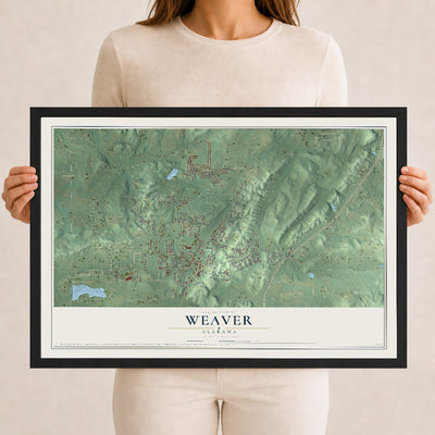 Map of Weaver, Alabama, 12 x 18 inch print in a black wood frame