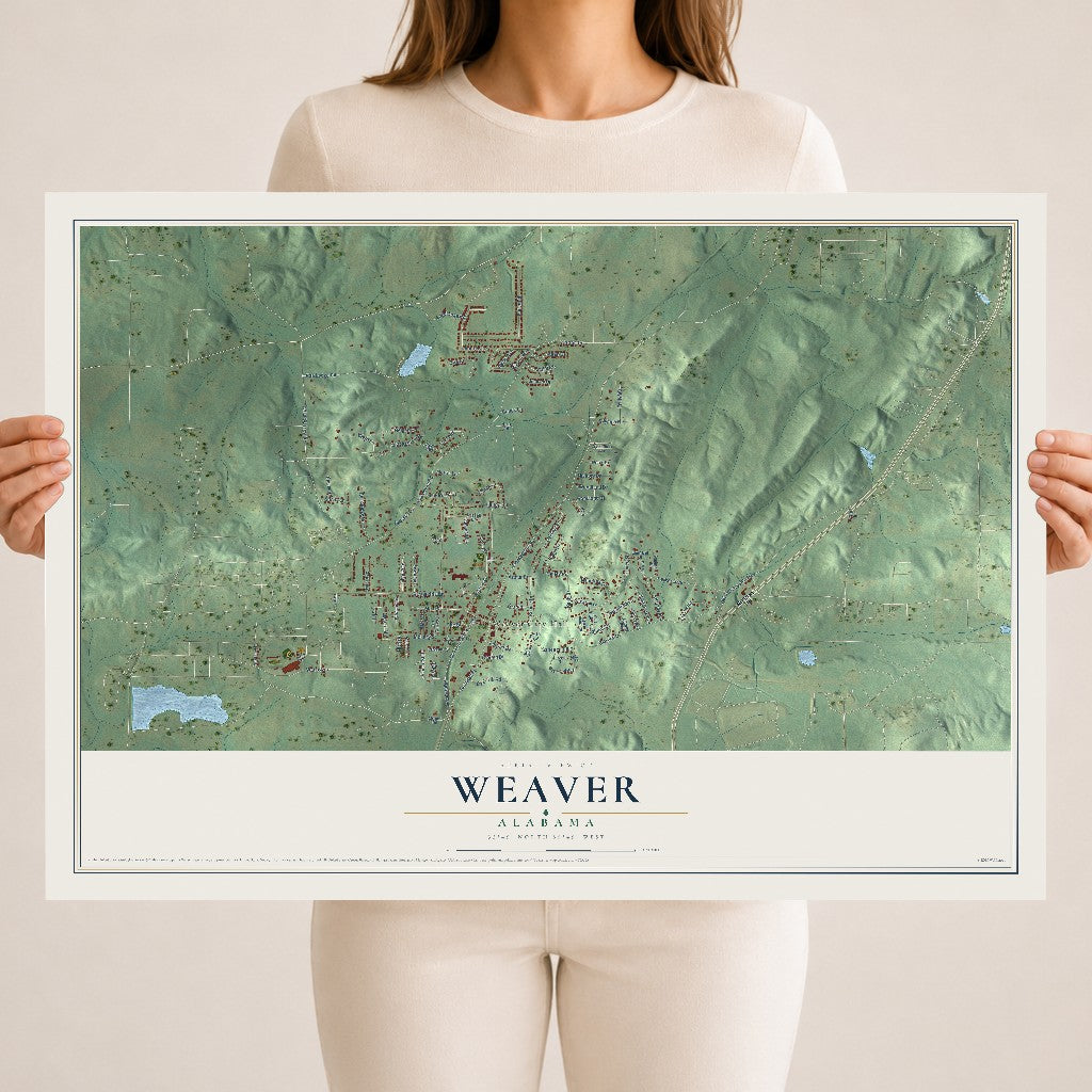 Map of Weaver, Alabama, 18 x 24 inch unframed archival matte print