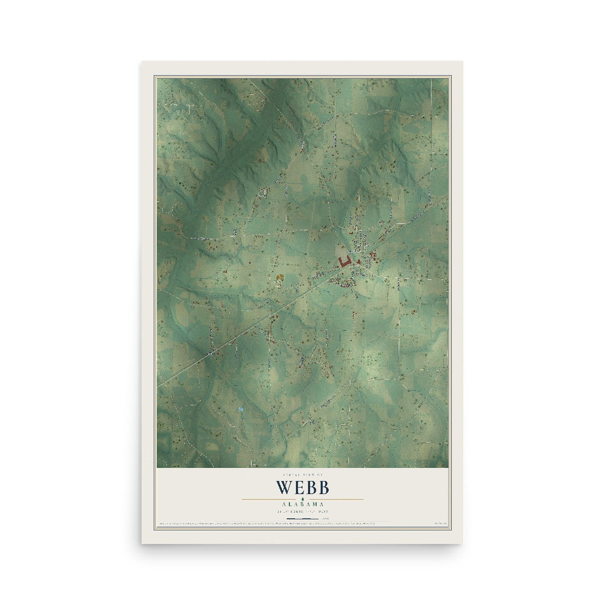 Map of Webb, Alabama, 12 x 18 inch unframed archival matte print