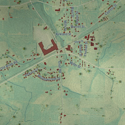 Close-up of the map of Webb, Alabama print showing street and building detail