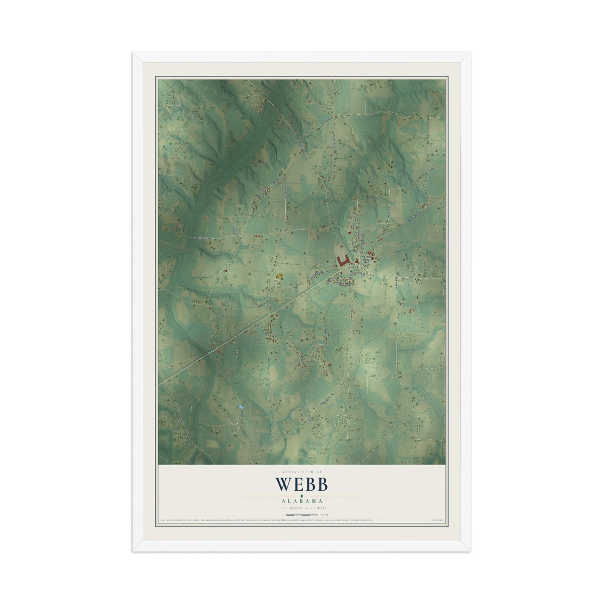 Map of Webb, Alabama, 12 x 18 inch print in a white wood frame
