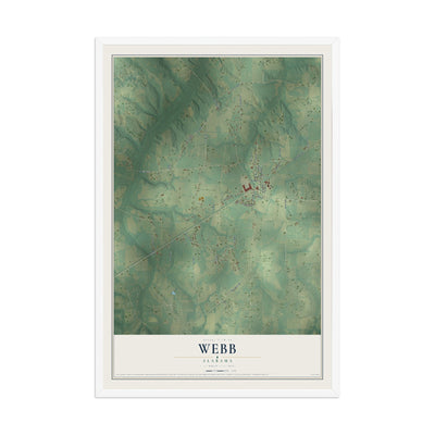 Map of Webb, Alabama, 12 x 18 inch print in a white wood frame