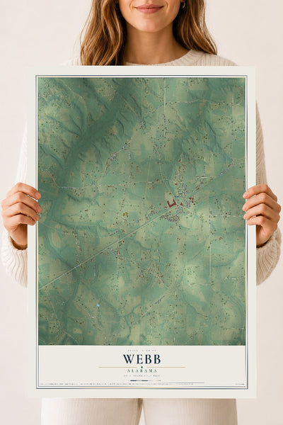 Map of Webb, Alabama, 18 x 24 inch unframed archival matte print