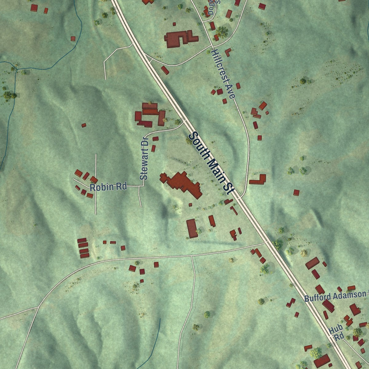 Second close-up of the map of Wedowee, Alabama print showing more streets and buildings